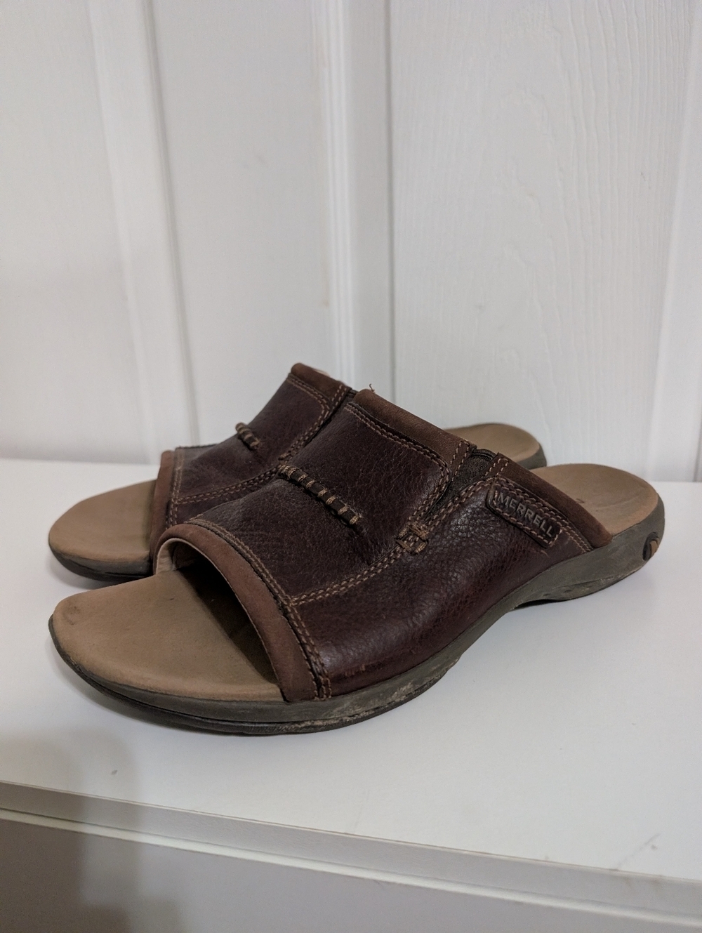 Merrell Sandspur 2 Mens Shoes Slide Sandals Brown Leather Comfort Size 9